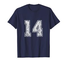 PRICES MAY VARY. Is fourteen your lucky number? Whether your team or favorite player's number is 14 or you know someone celebrating a fourteenth (14th) birthday, this vintage number 14 t-shirt sports design makes a great gift tee for any occasion. Please Order Your Number 14 T-Shirt a Size Up if You Prefer a More Relaxed Feeling Tee. Lightweight, Classic fit, Double-needle sleeve and bottom hem Number Top, Number Graphic, Dark Blue Shirt, Sweats Outfit, Vintage Numbers, Number Shirt, Dark Outfits, 14th Birthday, Concert Fits