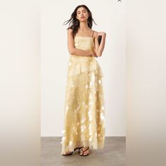 Asos Edition Embellished Shard Sequin Layered Cami Maxi Dress In Pastel Yellow Brand New With Tags Never Worn Size 6 Sold Out Online Formal Dresses Graduation, Layered Cami, Cocktail Dress Formal, Cami Maxi Dress, Asos Curve, Asos Dresses, Long Sleeve Floral Dress, Pastel Yellow, Satin Slip Dress