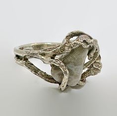 Great, unique vintage piece.  This is an eye catching, vintage sterling silver artisan ring with a unique organic design.  It holds a freeform shaped ocean jasper stone! The handcrafted ring is lighlty oxidized to show of it's unique texture. It has a contemporary, modern, brutalist style to it. It is created by lost wax casting technique which creates the organic style of it. Fabulous pinky ring!  This is truly a one of a kind piece for those of you who like to make a statement!  Condition: Ver Artisan Rings, Organic Style, Wax Casting, Lost Wax Casting, Organic Design, Handcrafted Rings, Lost Wax, Jasper Stone, Ocean Jasper