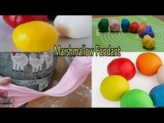 there are many different types of toys in this collage with words marshmallow fondant