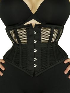 Black Mesh Hourglass Waspie Underbust Corset - CS-201 | Orchard Corset Waist Trainers