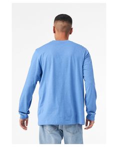 Unisex Jersey Long Sleeve T-Shirt - CAROLINA BLUE - XS | Bella + Canvas Jersey Long-Sleeve T-Shirt in Carolina Blue Size XS | Cotton BC3513, BCCVC, 3513, CVC, B, BC Washed Blue Cotton Crew Neck Top, Basic Washed Blue Cotton Tops, Casual Washed Blue Crew Neck Top, Basic Blue Long Sleeve T-shirt, Blue Long Sleeve Basic T-shirt, Casual Light Indigo Tops With Relaxed Fit, Blue Crew Neck Casual Top, Long Sleeve Washed Blue Cotton Tops, Casual Blue Crew Neck Tops