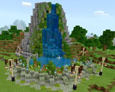 Minecraft Jungle Builds Ideas, Minecraft Jungle Base Ideas, Waterfall Minecraft Build, Jungle Build Minecraft, Minecraft Jungle Tree, Minecraft Zoo Entrance, Jungle Home Minecraft, Animal Enclosure Minecraft