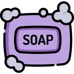 a purple soap box with the word soap written in black on it and clouds around it