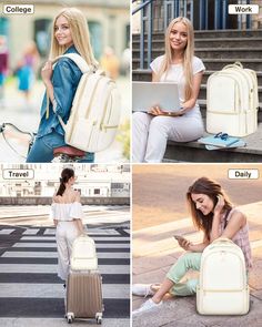 Female Laptop Backpack Description Dimensions: ‎19.1" x 12.8" x 8.5"; Weight: 1.7 pounds; Fabric: durable water resistant polyester; Capacity: 27 L; Fit under 17 inch laptop (including 17 inch laptop); Feature: Large Capacity: This female laptop backpack is made of high quality polyester fabric, water-resistant and sturdy, ensuring your belongings won't wet on drizzle days. Separated padded laptop compartment fits up to 17 inch laptop backpack. 27L large main compartment can hold almost daily ne White Laptop Bag With Sleeve For Travel, Women Laptop Backpack, 17 Inch Laptop Backpack, Baseball Backpack, Best Travel Backpack, Laptop Backpack Women, Backpack For Women, Garment Bags, Laptop Backpack