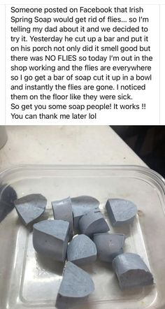 a plastic container filled with lots of gray rocks next to a text message that reads, someone posted on facebook that irish