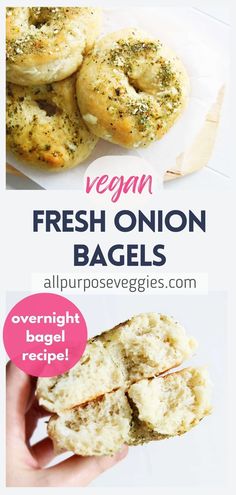 vegan fresh onion bagels with text overlay