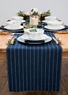 PRICES MAY VARY. 100% Pure European Flax Linen Table Runner - Pinstripe | Handcrafted By Skilled Artisans Size - 14 x 36 Inch Small Table Runner; Color - Navy and White | (Sizes are standard but they may vary slightly due to care taken to provide a seamless look and invisible stitching) Easy Care - Machine Washable, Low Iron as Needed, Steam Iron for a crisp look. The beauty of each pure linen piece is the natural fibers and classic aesthetic that mellows with each washing, betters with age and White Table Runner, Dining Table Runner, Coffee Table Runner, Farmhouse Table Runners, Table Runner Size, Dining Table Runners, Long Table Runner, Striped Table Runner, Striped Table