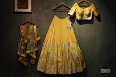 Dance to mehendi and sangeet tunes in this gorgeous yellow cotton chanderi lehenga with silver gota patti work from Matsya. Shop from Pure-Elegance. Gotta Patti Lehenga, Gota Patti Lehenga, Indian Dress Up, Yellow Lehenga, Gotta Patti, Spring Couture, Lehenga Designs