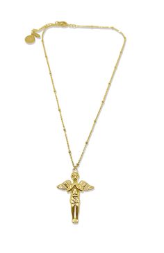 18” angel pendant necklace Spiritual Necklace With Delicate Cross Pendant Chain, Spiritual Cross Pendant Necklace With Delicate Chain, Angelic Gold Pendant Necklace, Spiritual Angel Wings Necklace As A Gift, Angel Pendant Necklace, Gentle Fawn, Mock Neck Tank, Tunic Shirt Dress, Angel Pendant