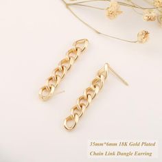 Gold Chain Earrings,Golden Chunky Curb Chain Dangle Dtud Earrings,18k Gold Plated Earrings,Statement Earrings,Punk/Hip Hop EarringsMaterial:18K Gold PlatedItem Name: Chain EarringsPearl Size:8-8.5mmColour:GoldenPackage included : 1 pair Chain Stud EarringsItem No.:AWW-RH293Style: Minimalist Chain EarringsPackage: cloth bag packagingNote:Actual colors of any item or chains may slightly differ from screen to screen due to the screen resolution. We take our pictures in natural light during the day. Yellow Gold Dangle Earrings With Chain, Elegant Chain Link Earrings With Gold Chain, Gold Plated Yellow Gold Chain Earrings, Yellow Gold Chain Link Earrings For Gift, Box Chain Link Earrings As Gift, Yellow Gold Chain Link Earrings, Formal Linear Drop Earrings With Chain Detail, Yellow Gold Plated Chain Earrings, Elegant Gold Chain Link Earrings