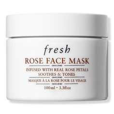 Rose Face Mask -  Fresh Rose Face Mask is an instant hydrating mask with real rose petals suspended in a silky gel that gently soothes and tones with a plumping effect.    Benefits     Instantly hydrates, cools & calms all skin types* *normal, dry, oily, combination Restores suppleness & provides soothing hydration Scientifically proven to moisturize skin even after rinsing off     Key Ingredients     Damask rose -helps to retain moisture Rosewater-helps to calm & soothe Cucumber extract-helps t Frank Green Bottle, Fresh Rose Face Mask, Nivea Lip Balm, Soothing Face Mask, Fresh Skincare, Rose Face Mask, Real Rose Petals, Rose Face, Rose Extract