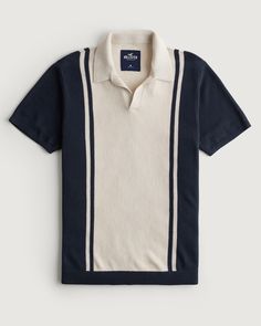 Men's Johnny Collar Pattern Sweater Polo | Men's Tops | HollisterCo.com Guys Fashion Casual, Contrast Pattern, Polo Shirt Outfits, Hype Clothing, Sweater Polo, Tee Shirt Fashion, Johnny Collar