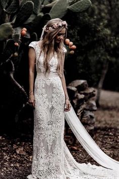 Sheath Cap Sleeve Boho Lace Wedding Dress Rustic Bridal Gown,WW191 Crochet Gown, Rustic Wedding Dress, Kaftan Wedding, Wedding Dresses Near Me, Vintage Wedding Dress Boho, Boho Wedding Gowns, Dress Cape, Chic Crochet, Berta Bridal