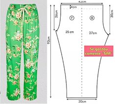 the size and measurements of a women's pajama pants with flowers on them