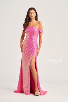 Shine in our promo dress! Novelty stretch sequins create a sparkling look. The column silhouette offers a sleek and modern style, and the detachable sleeve drape adds versatility. Customize your look effortlessly with the included separate straps. Make a statement at any special occasion in this sensational dress! Off Shoulder Prom Dress, Gown For Prom, Designer Formal Dresses, Daphne Dress, Long Sequin Dress, Straight Across Neckline, Dress With Corset, Prom Dress Stores, Sequin Prom Dress