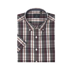 This 100% no-iron cotton short sleeve sport shirt with button down collar is the easy way to look great all day. A notched chest pocket and contrast trim on the inner collar band, under the placket, and inside sleeve cuffs add detail. Crafted from a quality cotton print fabric and constructed with fully fused and taped seams to create a shirt you'll love to wear! Features: Regular fit Button down collar 100% non-iron cotton Short sleeves Notched chest pocket Fully fused with taped seams Contrast Short Sleeve Business Shirt For Summer, Classic Plaid Cotton Short Sleeve Shirt, Classic Plaid Short Sleeve Shirt For Summer, Classic Cotton Short Sleeve Plaid Shirt, Brown Short Sleeve Workwear Shirt, Business Short Sleeve Shirt With Placket, Business Cotton Tops With Short Sleeves, Classic Button-up Short Sleeve Shirt With Placket, Classic Short Sleeve Dress Shirt With Placket