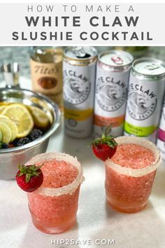 how to make a white claw slushie cocktail with strawberries and lemons