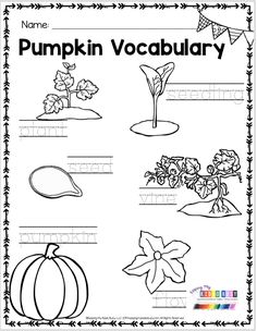 worksheet for beginning with the word pumpkin in vocabulary, which includes pictures