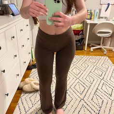 Never Worn But Removed The Tag Fitted Brown Workout Pants, Brown Fitted Casual Yoga Pants, Casual Fitted Brown Yoga Pants, Brown Flare Leggings, Brown Flares, Flare Leggings, Wild Fable, Colorful Leggings, Pant Jumpsuit