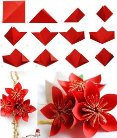 how to make origami poinsettis with paper step by step instructions