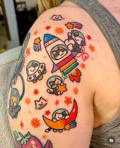 Colorful Anime Tattoo, Space Tattoo Designs, Tattoos Rainbow, Space Tattoo Ideas, Watercolor Tattoo Ideas, Bestie Tattoo, Funky Tattoos, Cute Little Tattoos, Cute Tiny Tattoos