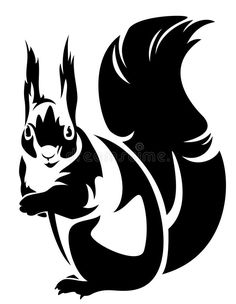 black and white silhouette of a squirrel with its paw on it's chest,