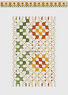 a cross stitch pattern with an orange, green and yellow design on it's side