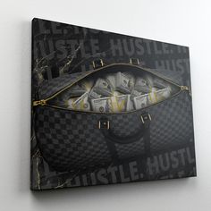 Secure The Bag Hustle Money Bag Money Painting Ideas, Money Art Painting, Money Paintings On Canvas, Money Artwork, Pablo Escobar Poster, Money Design Art, Money Frame, Business Canvas, Floating Canvas Frame