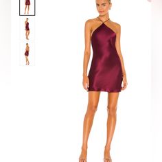 Beautiful Berry Colored Satin Mini Dress With A Sexy Back. Looks Great With Flats Or Heels. Easy To Dress Up Or Down. Bridal After Party Dress, After Party Dress, Ruffle Shoulder Dress, Iridescent Dress, Amanda Uprichard Dress, High Neck Mini Dress, Revolve Dresses, Blue Party Dress, Amanda Uprichard