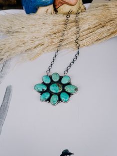 This necklace is 18 inch's long and features a 9 stone turquoise cluster. Turquoise Cluster Necklace, Antique Turquoise Jewelry, Vintage Turquoise Jewelry, Authentic Turquoise Jewelry, Everyday Earrings Studs, Antique Turquoise, Cowgirl Bling, Western Accessories, Dope Jewelry