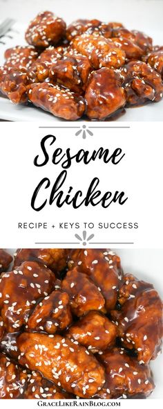 sesame chicken with sesame seeds and sesame seeds on the top, and sesame sauce on the bottom