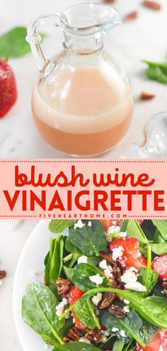 Want more easy homemade staples? This simple salad dressing is a DIY condiment that's economical and healthier! Light and lovely, sweet and tangy, this blush wine vinaigrette recipe is perfect for a strawberry spinach salad, fruit salad, green salad, and more! Red Wine Vinegar Dressing Recipe, Red Wine Vinegar Salad Dressing, Steak Salad Dressing, Vinaigrette Dressing Recipe, Red Wine Vinaigrette, Easy Salad Dressing, Resep Salad