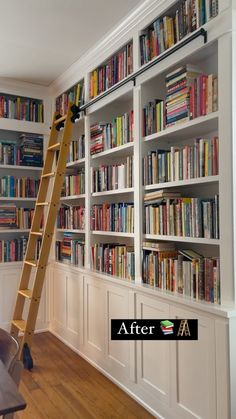 a ladder leaning up against a bookshelf filled with books