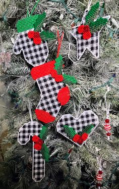 christmas ornaments hanging from the branches of a tree