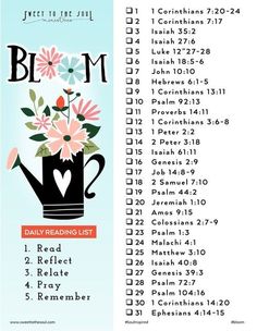 a poster with flowers and the words, bem daily reading list