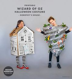 WIZARD OF OZ Dorothy's House Halloween Costume Printable - Etsy Wizard Of Oz House Costume, Wizard Of Oz Skeletons, Wizard Of Oz Costume Ideas Diy, Wizard Of Oz Costume Ideas For Women, Diy Wizard Of Oz Costumes, Wizard Of Oz Decorations Diy, Wizard Of Oz Trunk Or Treat Ideas, House Halloween Costume, Wizard Of Oz Costume Ideas