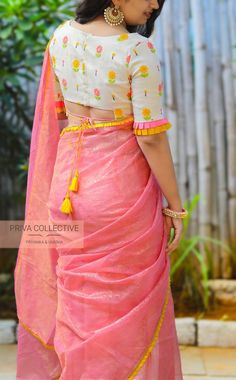 Thread Work Blouse, Indian Blouse Designs, Yellow Border