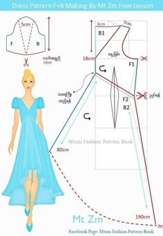 a woman's dress pattern is shown with measurements for the top and bottom part