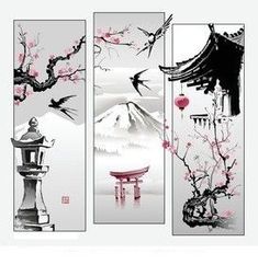 Chinese Cultural Art, Japanese Flowers Art, Japan Drawing, Japanese Culture Art, Shutterstock Images, Japanese Art Modern, Japan Tattoo Design, Watercolour Texture Background, Japan Painting