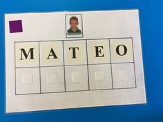 the name mateo is placed on top of a piece of paper with squares and rectangles