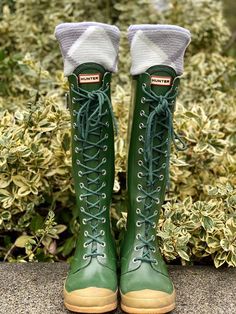 These Original SLUGS Fleece Boot Liners are a must have for your tall Hunter rain boots and Xtratuf rain boots they are Gray with a Gray, Sage Green and Cream Large Plaid Pattern Cuff.SLUGS Fleece Boot Liners are stretchy and come in two sizes Small/Medium (6-8) and Medium/Large (9-11). You will live in these fleece boot liners! Completely practical and comfortable…and they just so happen to look really cute, as well! Fleece is so soft and comfortable! Once you wear your rain boots with SLUGS yo Green Boots For Outdoor Spring Activities, Green Boots For Spring Outdoor Activities, Green Boots For Outdoor Spring Events, Hunter Boots With Socks, Green Hunter Boots, Tall Boot Socks, Cute Rain Boots, Fleece Boots, Rainy Day Fashion