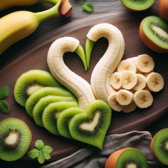 sliced kiwi fruit arranged in the shape of a swan