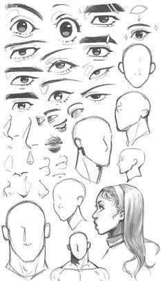 a bunch of different facial expressions drawn in pencil