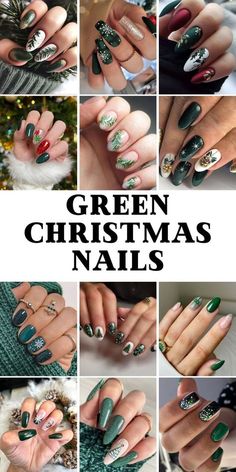 Cute Emerald Nails, Green Glitter Nail Art, Christmas Nails Green And White, Simple Christmas Nails Green, Green Festive Nails, Simple Nails Green, Green And Silver Nail Designs, Christmas Nail Designs Green, Emerald Green Christmas Nails