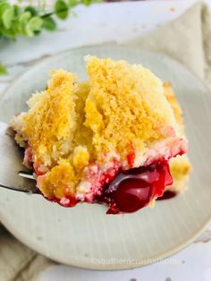 a piece of cake on a plate with a fork