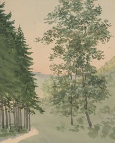 an image of a painting of trees in the woods