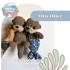 This listing is for an English PDF PATTERN only for Otis Otter the Merpet. The pattern is written in US English terminology. Included in the instant download are instructions on how to make your own little otter with a regular body or with a mer-tail using a bulky (6) weight yarn and 7 mm hook. This pattern is considered low sew - only sew the head to the body. I recommend both Bernat Blanket yarn and Premier Basix Chenille yarn for this pattern. However, you can substitute for any kind of yarn with the right hook size. Finished size in Bernat Blanket yarn measures approximately 10 inches long. This pattern is suitable for beginner amigurumi makers. If you have any questions about the pattern please do not hesitate to contact me via Etsy or Instagram @pomsandposies. I hope you enjoy making English Terminology, Crochet Otter, Owl Crochet Pattern Free, Owl Crochet Pattern, Beginner Amigurumi, Owl Crochet, Owl Crochet Patterns, Bernat Blanket, Small Owl