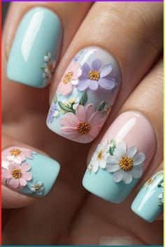 Pastel Nail Art, Mint Green Nails, Latest Nail Designs, Chrome Nails Designs, Bright Summer Nails, Green Nail Designs, Nail Art For Beginners, Spring Nail Designs, Cute Spring Nails