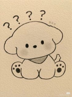 a drawing of a dog with question marks on it's chest